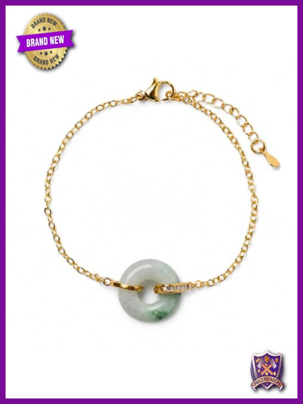 Jade Donut Charm Bracelet 18k Gold Plated Adjustable